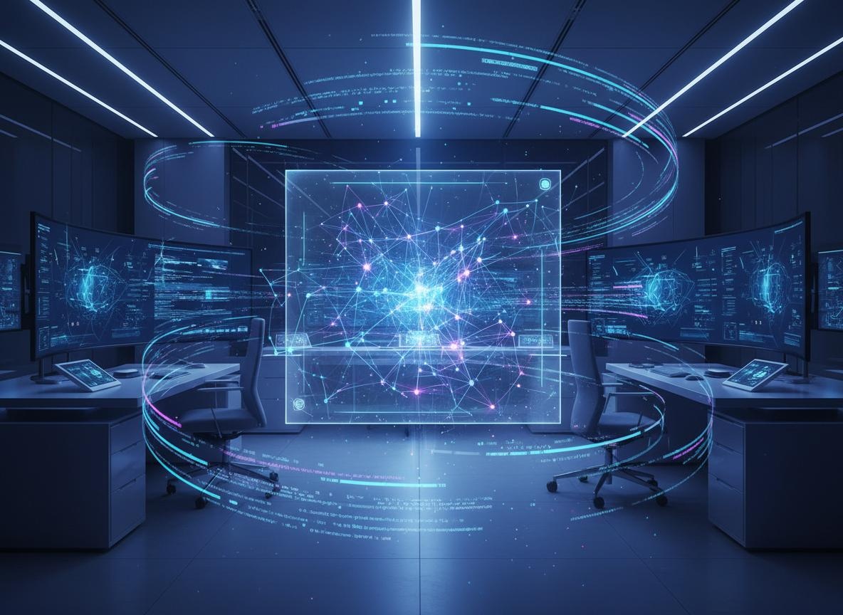 Futuristic AI technology visualization with neural network patterns for Fort Wayne Indiana business automation